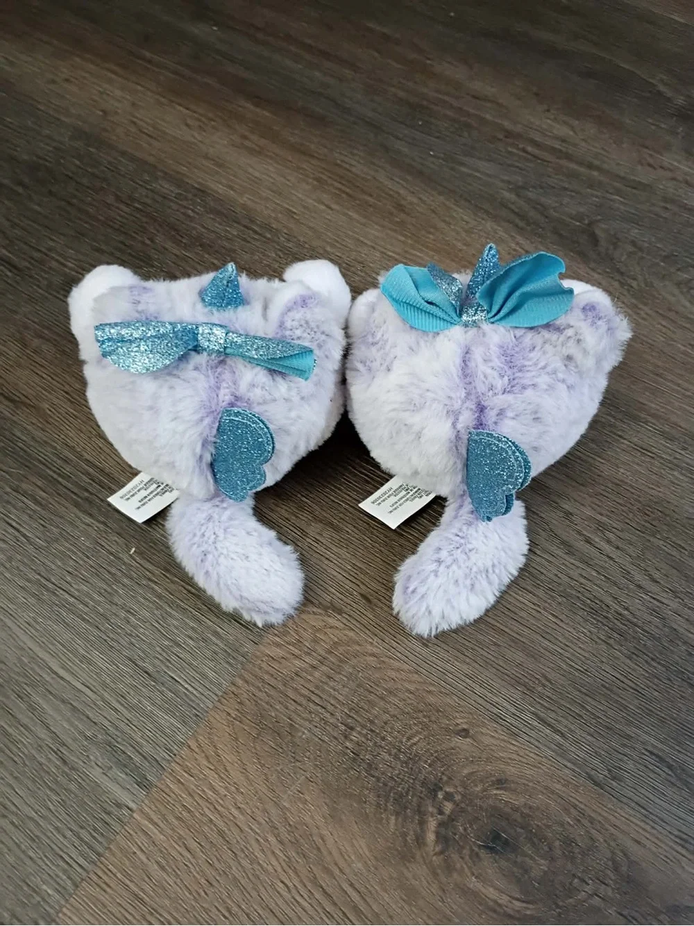 Zara Plush Lavender & White Kitty Pair with Teal Bows